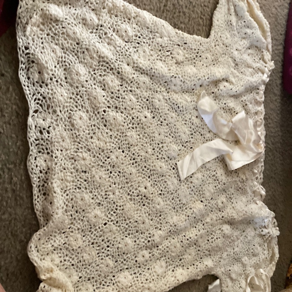 Lucky Brand crochet with silk ribbon ties top